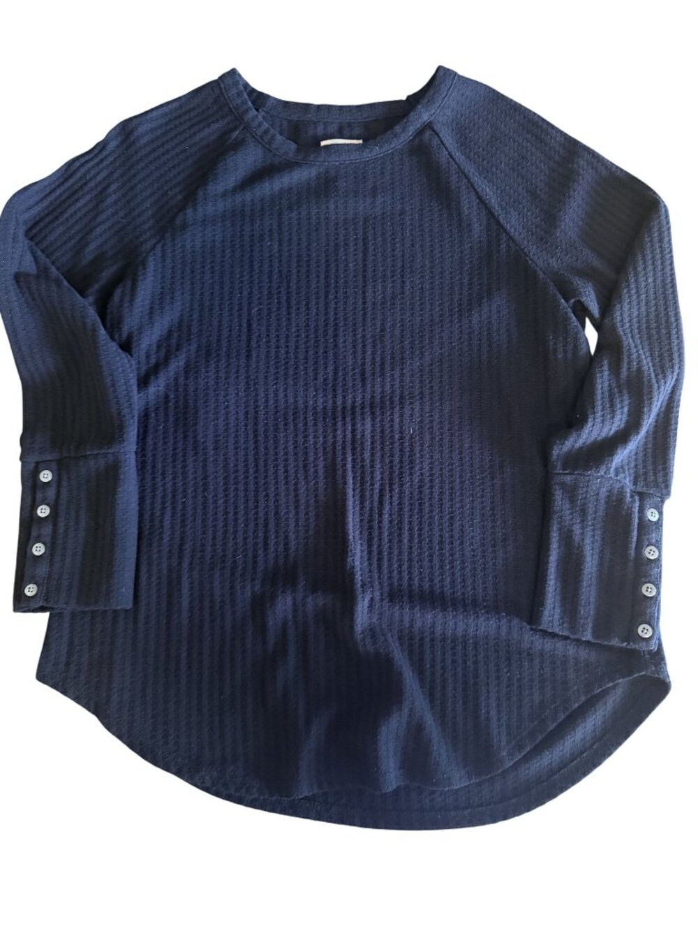 Chaser Black Waffle Knit Long Sleeve Top with Button Cuffs Womens XL